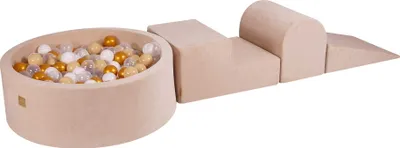 Produktbild von MeowBaby Spielplatz aus Schaumstoff 3-Element Schaumspielset mit Runde Bällebad, 200 Bälle, Samt, Ecru: Gold/Beige/Weiss/Transparent