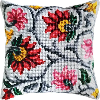 Produktbild von CDA Kreuzstichkissen Stickpackung "Blumenornament", bedruckt, 40x40cm