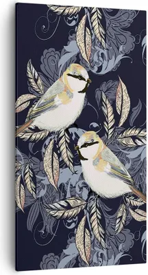 Produktbild von Bild auf Leinwand - Leinwandbild - Einteilig - Vögel Blätter Ornament - 55x100cm - Wand Bild - Wanddeko - Wandbilder - Leinwanddruck - Bilder - Wanddekoration - Leinwand bilder - PA55x100-4408