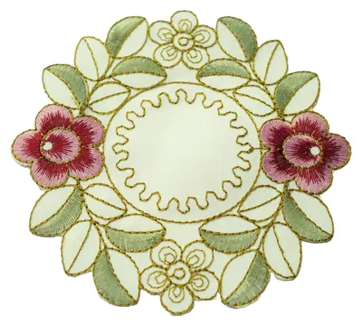 4er-Set runde bestickte Blumen Platzsets, 15-30 cm, Polyester