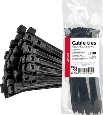 Obrázek produktu pro Utahovací pásky černé 2,5x200mm - 100 ks