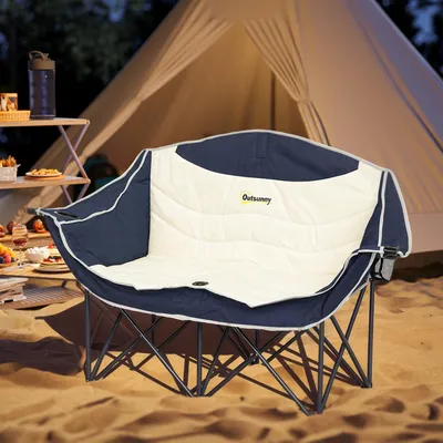 Produktbild von Faltstuhl 2-Sitzer faltbar, Campingstuhl mit Getränkehalter, Klappstuhl Metall Oxfordstoff, Blau | 143 x 50 x 90 cm | bis 250 kg | mit Tragetasche