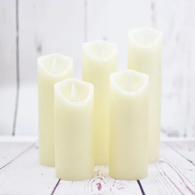 Obrázek produktu pro Bezplamenné svíčky LED Ivory Real Wax Svíčky na baterie s dálkovým časovačem pro nádherné venkovní dekorace Tepelně odolné s realistickým pohyblivým knotem, sada 5 kusů