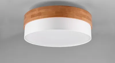 Produktbild von lightling Sea Deckenleuchte, Modern, Ø 50 cm, Höhe: 22 cm, Stoffschirm weiß, Korpus Holz, Metall, ohne Leuchtmittel, E14, max: 40W
