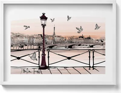 Produktbild von Sonnenuntergang über der Seine– Wandbild mit Rahmen – Gerahmtes Bild  – Wanddekoration – 70x50 cm –  Schwarz Rahmen