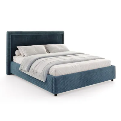 Produktbild von FDM Bett BUSCA Cord 90x200 cm Polsterbett mit Lattenrost aus Metall Bettkasten Stauraumbett Samt dunkelblau