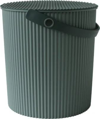 A green bucket with a lid and handle, shown against a white background.
