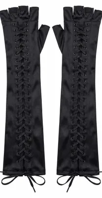 Produktbild von Krautwear Fingerlose Damen Handschuhe lang mit Schnürung 35cm Schwarz