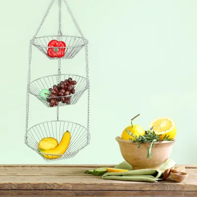 Obrázok produktu pre Košík na ovocie, košík na ovocie z nehrdzavejúcej ocele, trojvrstvový košík na ovocie, závesný košík na ovocie, košík na zeleninu