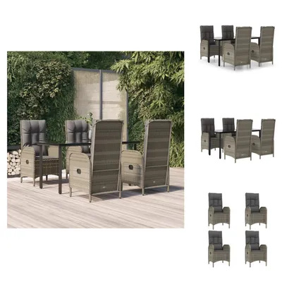 Produktbild von vidaXL 5-tlg. Garten-Essgruppe mit Kissen Schwarz und Grau Poly Rattan -  Gartenmöbel-Sets
