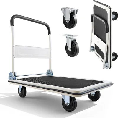 Produktbild von VEVOR Plattformwagen Klappbar 300 kg, Transportwagen mit Lenkrolle, Handwagen Ladefläche mit Anti-Rutsch-Beschichtung, Transporthilfe für Einfache Aufbewahrung, 900x610x870 mm Rollwagen