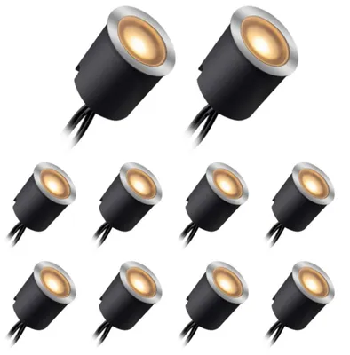 Obrázek produktu pro Sada 10 kusů LED terasových svítidel – zapuštěné podlahové bodovky – IP65 – 12 V AC – nerezová ocel – <60 lm na bodovku – teplá bílá 3000 K/4500 K