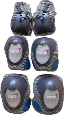 Produktbild von Zero - Ellbogenschützer, Knieschützern, Handgelenkschützern - 6 tlg.-Set, Größe S für Kinder und Personen 25 bis 50 kg, , grau, blau, bequemes Innenfutter, sichere Klettverschlüsse