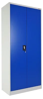 Produktbild von Flügeltürenschrank ELEPHANT komplett montiert | mit 2 Türen, abschließbar | HxBxT 180x80x40cm | 4 Ebenen | Stahl mit Pulverbeschichtung | Blau/Lichtgrau | Spind Aktenschrank Metallschrank Werkstattschrank Mehrzweckschrank