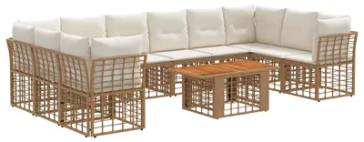 Produktbild von vidaXL Gartensofa-set 11 stk. Natürlich und Cremweiß Poly-Rattan