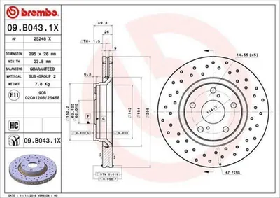 Produktbild von 2x BREMBO Bremsscheibe 09.B043.1X für TOYOTA Verso (_R2_) AURIS (NZE18_ ZRE18_)