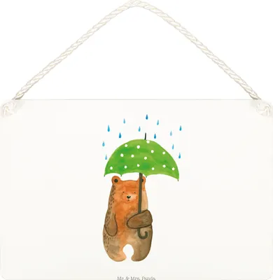 Produktbild von Mr. & Mrs. Panda Schild Bär Regenschirm DIN A5 - Transparent - Geschenk, kleine aufmerksamkeit, Freunde, Türschild, Liebeskummer, wandhänger, holzbild, Dekobrett, Spruch
