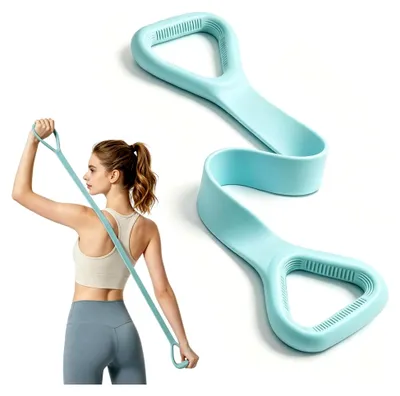 Produktbild von Figure 8 Fitness Widerstandsband mit Griffen, elastische Bänder für Arm-, Rücken- und Schultertraining, Übungsgerät für Yoga, Pilates, Physiotherapie und Dehnübungen in Blau