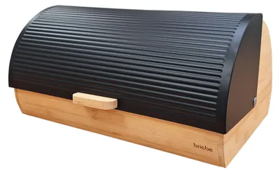 Produktbild von Briebe BB1162 Brotkasten für Brotaufbewahrung, Bambusholz, Schiebedeckel, Brotbox Aufbewahrung Schwarz