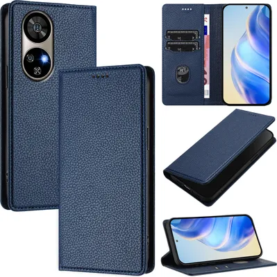 Obrázek produktu pro Kožené pouzdro pro Ulefone Note 17 Pro, Litschi kůže, peněženkové pouzdro s přihrádkami na karty a stojánkem Modrý