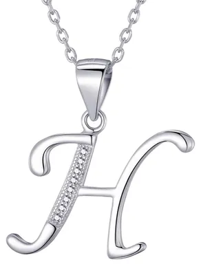 Produktbild von Morella Damen Halskette Silber mit Buchstabe H Anhänger 925 Silber rhodiniert mit Zirkoniasteinen weiß 45 cm