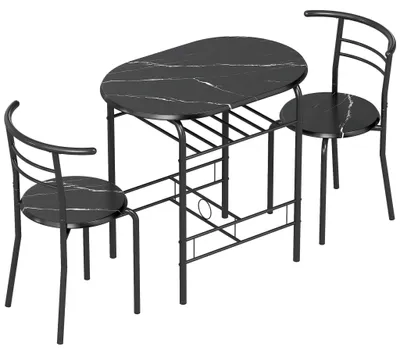 Produktbild von 3-teiliges Esszimmer-Set für 2 Personen, schwarze Marmoroptik, Ablage