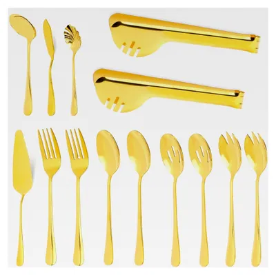 Produktbild von 14-teiliges Gold Besteckset aus Edelstahl für Salat, Suppe und Dessert