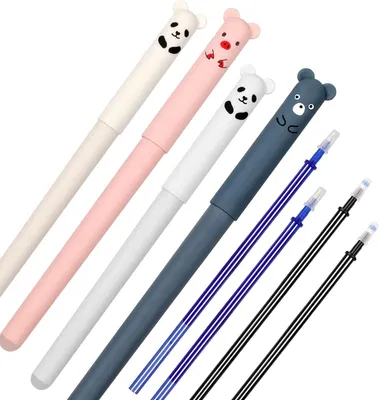 Produktbild von Radierbarer Kugelschreiber, Cartoon Stift Radierbar, 4 Erasable Pen mit 4 Nachfüllungen, Löschbaren Gelstiften für Kinder Studenten Schule Büro (Schwarze, Blaue)
