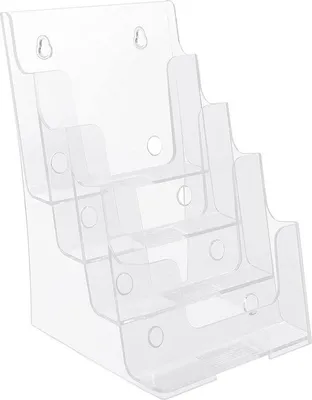 Produktbild von Famanu Literaturhalter mit 4 A5 Fächern - Transparenter Kunststoff für Wandmontage oder Desktop