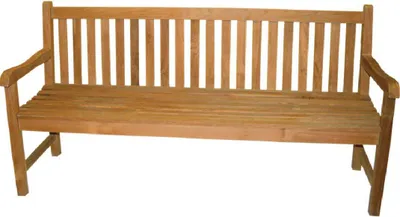 A wooden garden bench is shown against a white background.