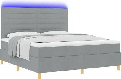 Produktbild von LED Boxspringbett mit Matratze Hellgrau 180 x 200 cm Stoff