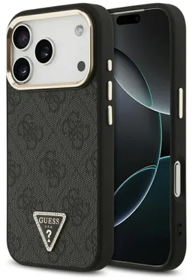 Image de Étui Guess 4G avec logo triangle pour iPhone 18 Pro / 17 Pro, noir et or