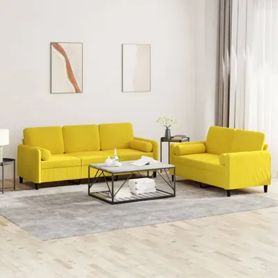 Produktbild von Design 2-tlg. Sofagarnitur mit Kissen Gelb Samt, Schlafsofas 2024 Neu
