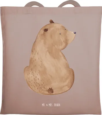 Produktbild von Mr. & Mrs. Panda Jutebeutel Bär Schulterblick - Braun Pastell - Geschenk, Bären, Schultasche, Teddy, Stoffbeutel, Motivation, Weltansicht, Weisheit, Tote Bag, Beutel