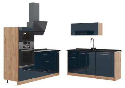 Productafbeelding van Keuken Vicco Fame-Line Donkerblauw hoogglans/Goudkleurig Eiken 340 cm, WB Antraciet, Model 65719