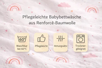 Produktbild von Soma Renforcé Baby Wende Bettwäsche 100x135cm Regenbogen Wolke pink rosa weiß