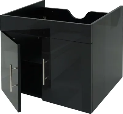 Image de Meuble sous-lavabo HWC-D16, meuble sous-lavabo meuble de salle de bain, haute brillance 60cm ~ noir