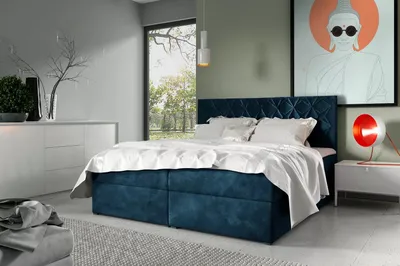 Obrázek produktu pro Postel boxspring s prošívaným čelem EUGEN - 200x220, modrá + topper