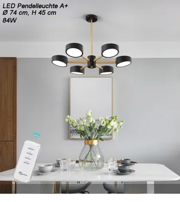 Image de Plafonnier LED 9013D-6-B Noir avec télécommande Couleur de la lumière réglable Écran acrylique A+ Lampe LED de salon