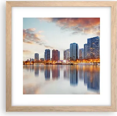Produktbild von Gerahmtes Poster - Rahmen in heller Eiche - Fluss Wolkenkratzer Ansicht Eiffle - 30x30 cm - Wand Bild - Wanddeko - Wandbilder - Wandposter - Bilderrahmen - Bilder - Kunstdruck - P2NAC30x30-2831