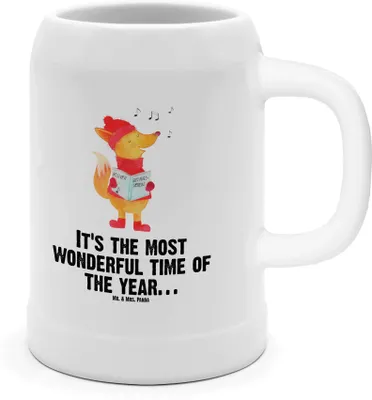 Produktbild von Mr. & Mrs. Panda Krug Fuchs Sänger - Weiß - Geschenk, Seidel, Weihnachten, Bierhumpen, Humpen, Weihnachtslieder, Heiligabend, Wintermotiv, Tonkrug, Winter, Singen