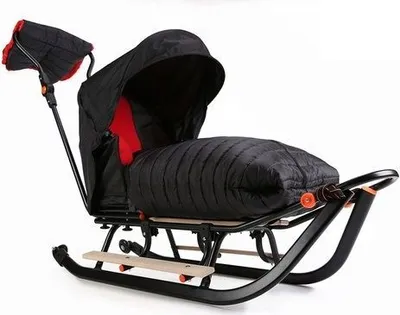Immagine prodotto di Slitta per bambini con pedana invernale schienale in metallo sedile in legno slitta in metallo; rosso - nero