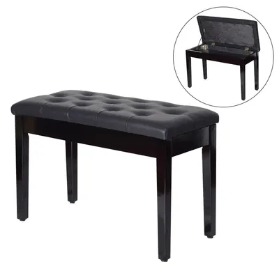 Produktbild von Klavierhocker mit Stauraum unter dem Sitz, Kunstleder, 76 x 36 x 50 cm, Schwarz