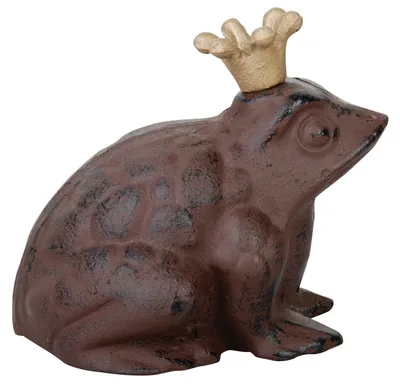 Produktbild von Große Froschkönig Figur aus Gusseisen mit goldener Krone. Ein Gartenblickfang