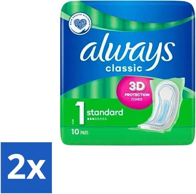 Produktbild von Always Classic – Damenbinden – Standard – 3D-Schutz – 10 Damenbinden - Vorteilspack - 2 Stücke