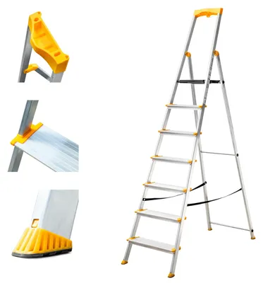Alu-Klappleiter 7 Stufen, 12 cm breite Stufen, 150 kg Belastung