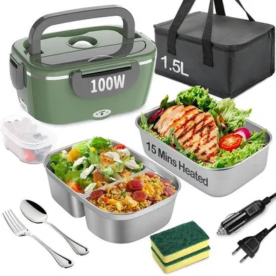 Immagine prodotto di Contenitore termico elettrico da 100 W, 1,5 l, acciaio inossidabile, 12 V, isolato, verde/grigio