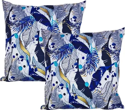 Produktbild von JACK 2er Set 45x45cm Motiv Outdoor Kissenhülle Kissenbezug Wasserfest Sitzkissen Lounge Kissen Garten Stuhl Lotus Effekt, Farbe:Federn