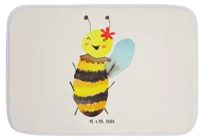 Produktbild von Mr. & Mrs. Panda Badteppich Biene Happy - Weiß - Geschenk, Badvorleger, Badezimmerteppich, Badematte, Duschvorleger, Badläufer
