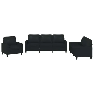 Produktbild von 3-tlg. Sofagarnitur mit Kissen Schwarz Kunstleder